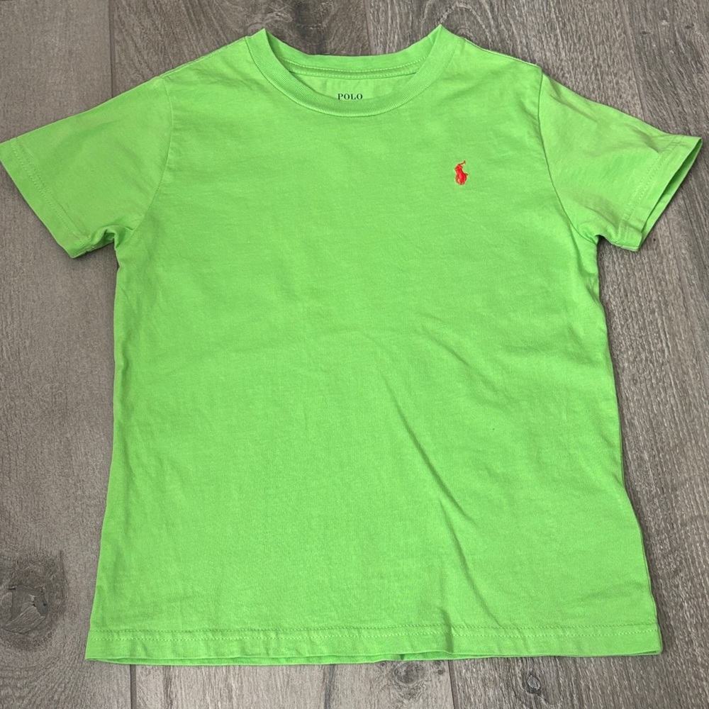 Boys size 6 Polo by Ralph Lauren Bright Lime Green Kids Tee with Red Pony